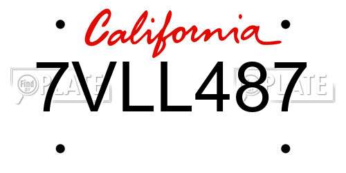 7VLL487 California License Plate