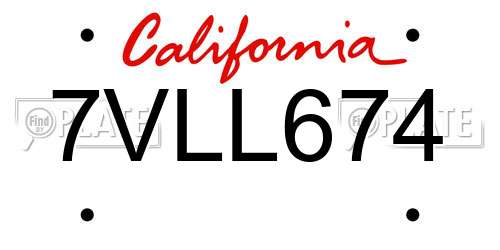 7VLL674 California License Plate