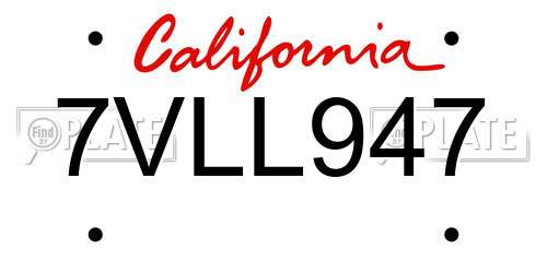 7VLL947 California License Plate