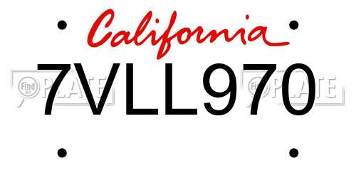 7VLL970 California License Plate