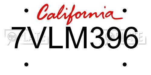 7VLM396 California License Plate