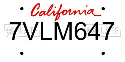 7VLM647 California License Plate