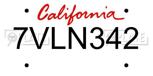 7VLN342 California License Plate