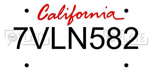 7VLN582 California License Plate