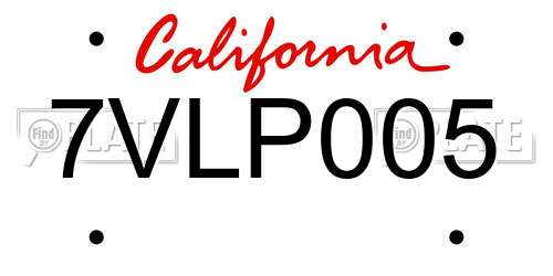 7VLP005 California License Plate