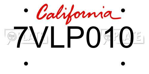 7VLP010 California License Plate