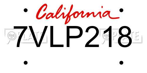 7VLP218 California License Plate