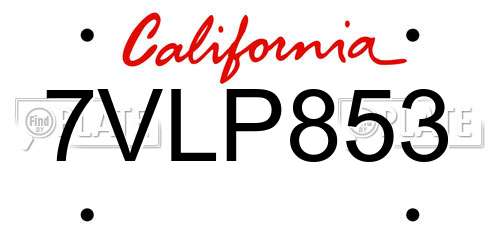 7VLP853 California License Plate