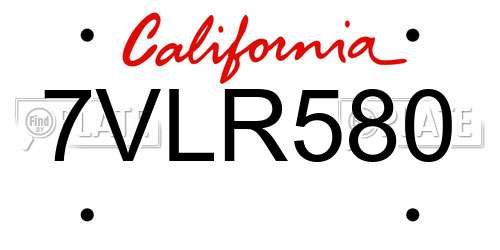 7VLR580 California License Plate