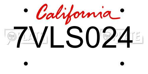 7VLS024 California License Plate