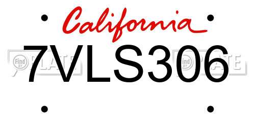 7VLS306 California License Plate