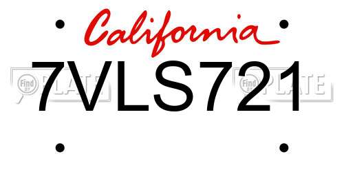 7VLS721 California License Plate