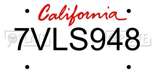 7VLS948 California License Plate