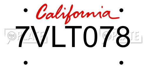 7VLT078 California License Plate