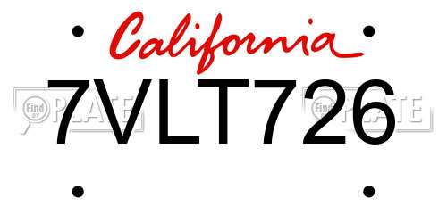 7VLT726 California License Plate