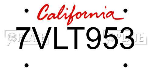 7VLT953 California License Plate