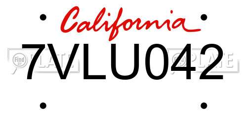 7VLU042 California License Plate