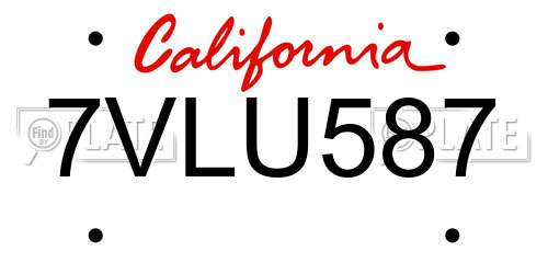 7VLU587 California License Plate