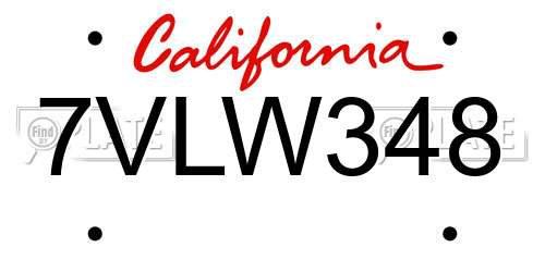 7VLW348 California License Plate