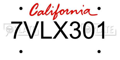 7VLX301 California License Plate
