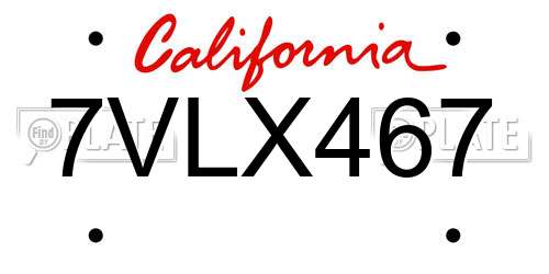 7VLX467 California License Plate