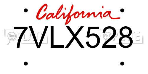 7VLX528 California License Plate
