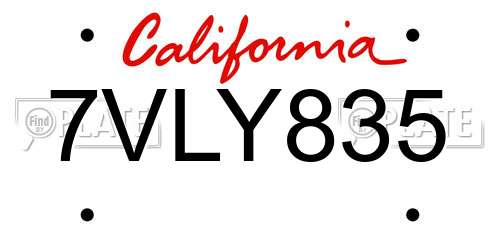 7VLY835 California License Plate