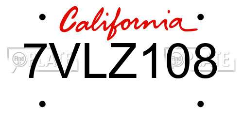 7VLZ108 California License Plate