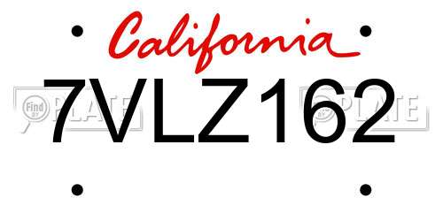 7VLZ162 California License Plate