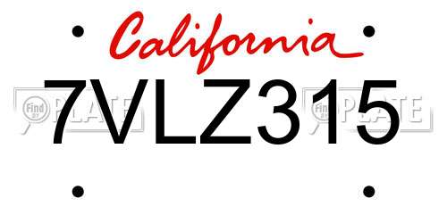 7VLZ315 California License Plate