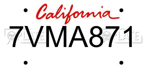7VMA871 California License Plate