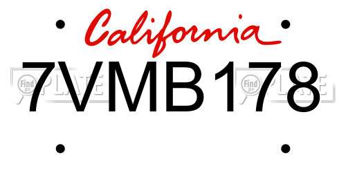 7VMB178 California License Plate