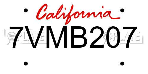 7VMB207 California License Plate