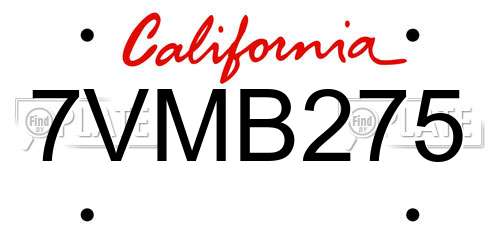 7VMB275 California License Plate
