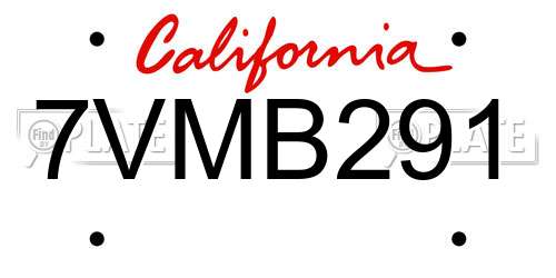 7VMB291 California License Plate