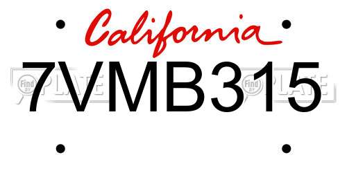 7VMB315 California License Plate
