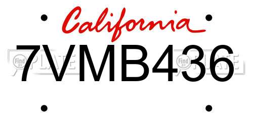 7VMB436 California License Plate