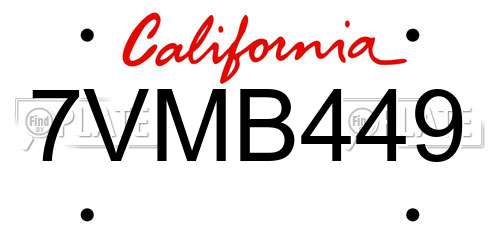 7VMB449 California License Plate