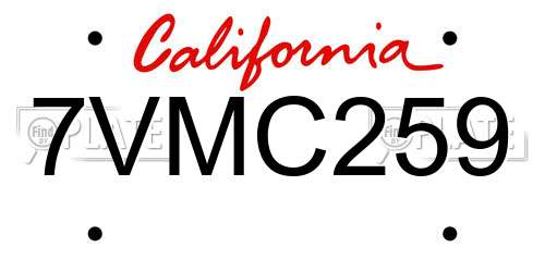 7VMC259 California License Plate
