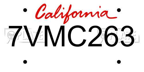 7VMC263 California License Plate