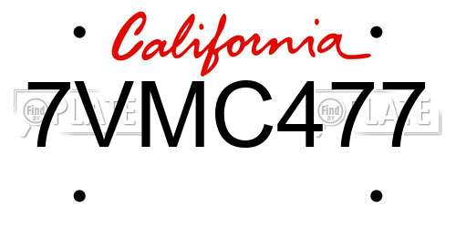 7VMC477 California License Plate