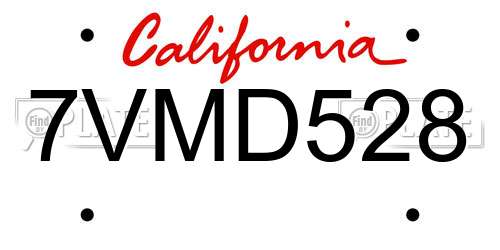 7VMD528 California License Plate