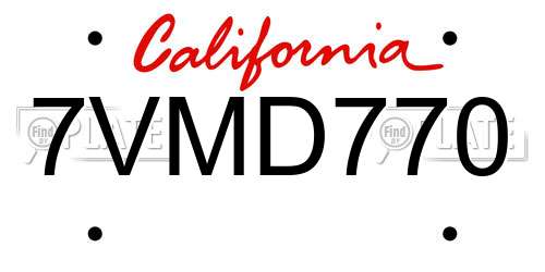 7VMD770 California License Plate