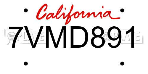 7VMD891 California License Plate