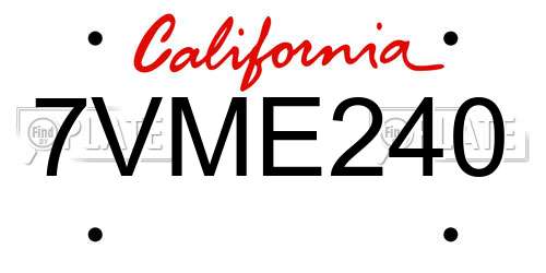 7VME240 California License Plate