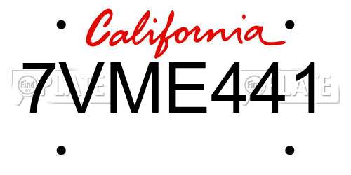 7VME441 California License Plate