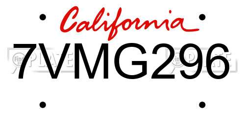 7VMG296 California License Plate