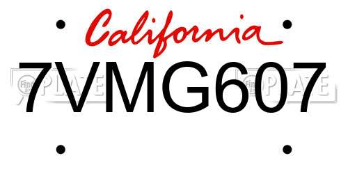 7VMG607 California License Plate