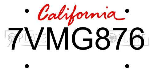 7VMG876 California License Plate