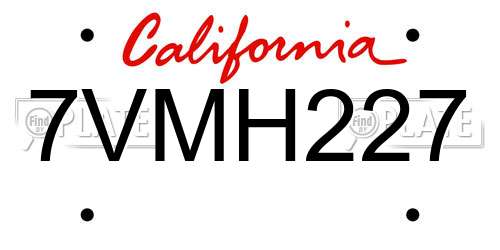 7VMH227 California License Plate